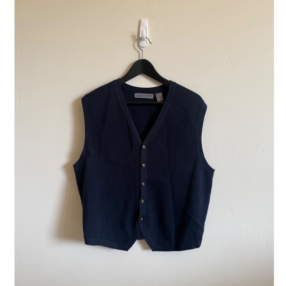 Le Collezioni Structure Other - Le Collezioni Structure Mens Navy Blue 100% Cotton Button Front Sweater Vest L